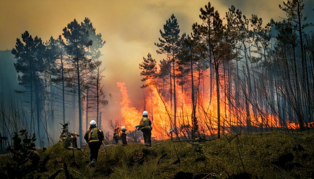 Firefighters putting out a wildfire